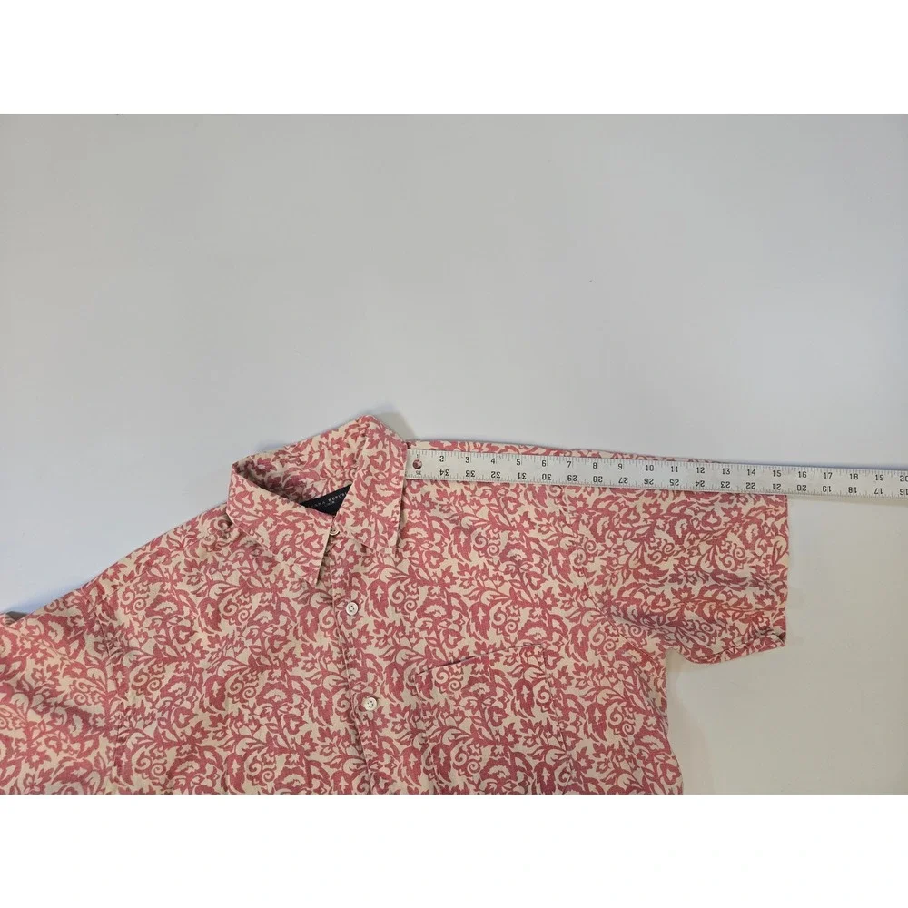 Banana Republic Mens Small Red Cream Damask Scroll Print‎ 100% Linen SS Shirt